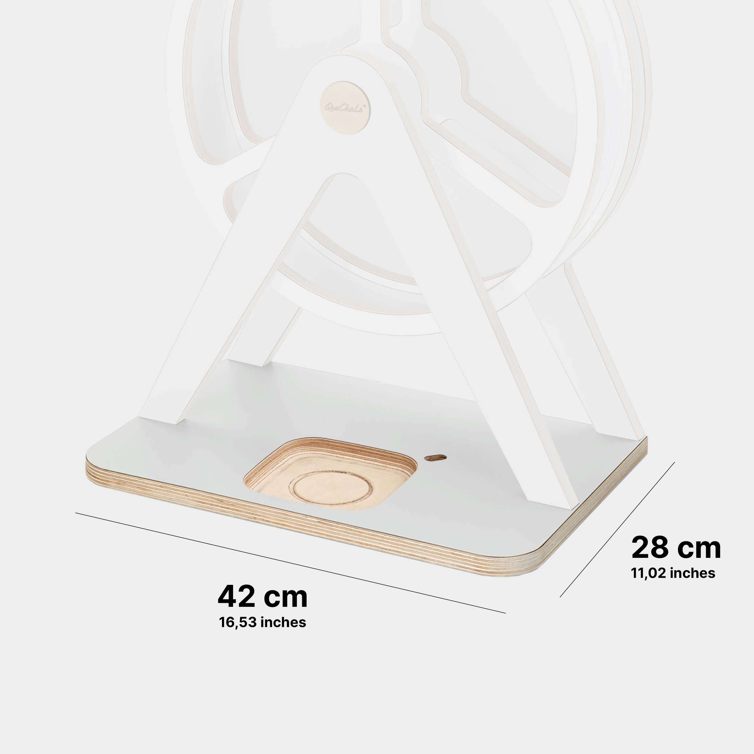 Abmessungen der Bodenplatte für Glück-auf-Rad Classic in Farbe Weiss zur Nutzung der Toniebox 2 (retrofit)
