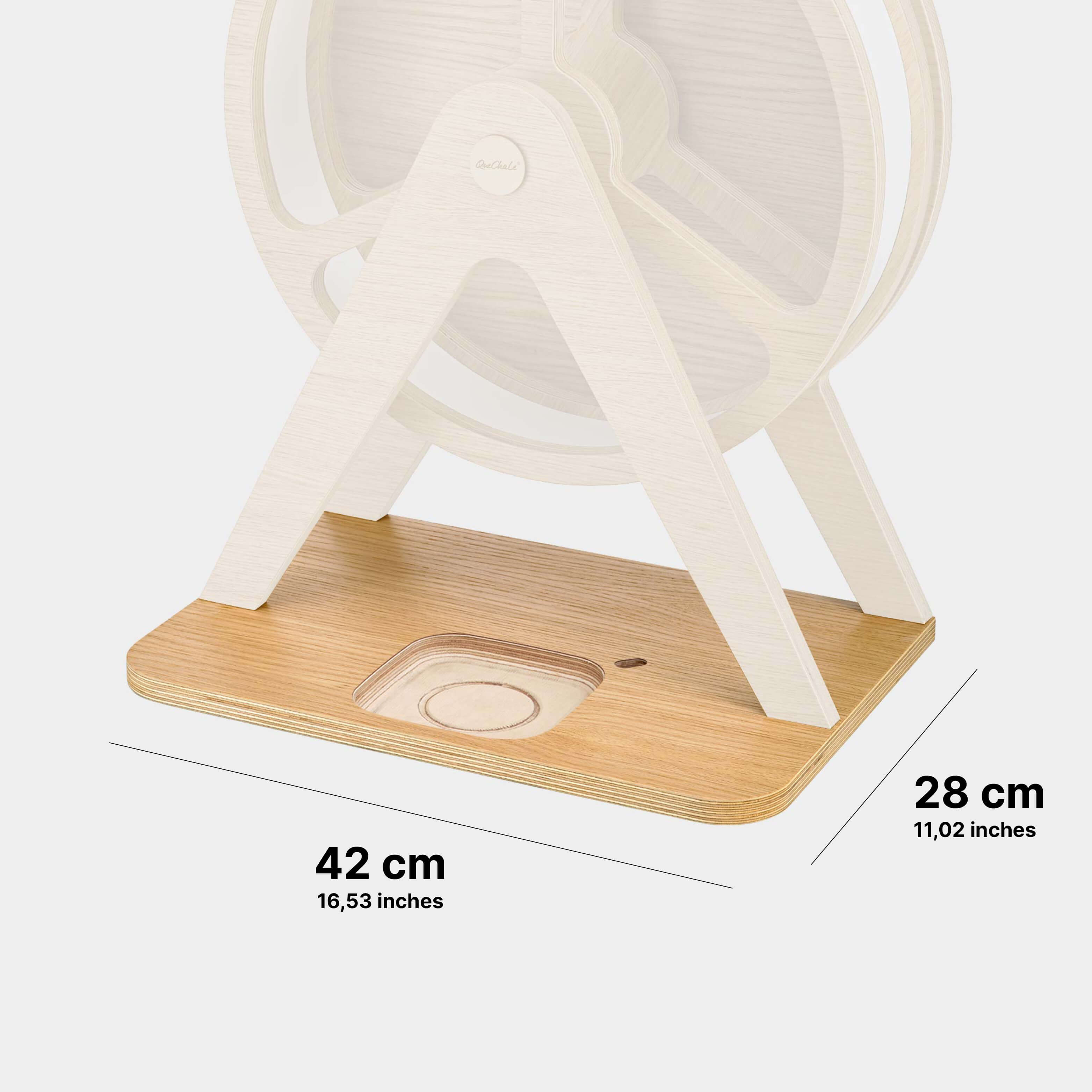 Anmessungen der Bodenplatte für Glück-auf-Rad Classic in Farbe Woodlove zur Nutzung der Toniebox 2 (retrofit)