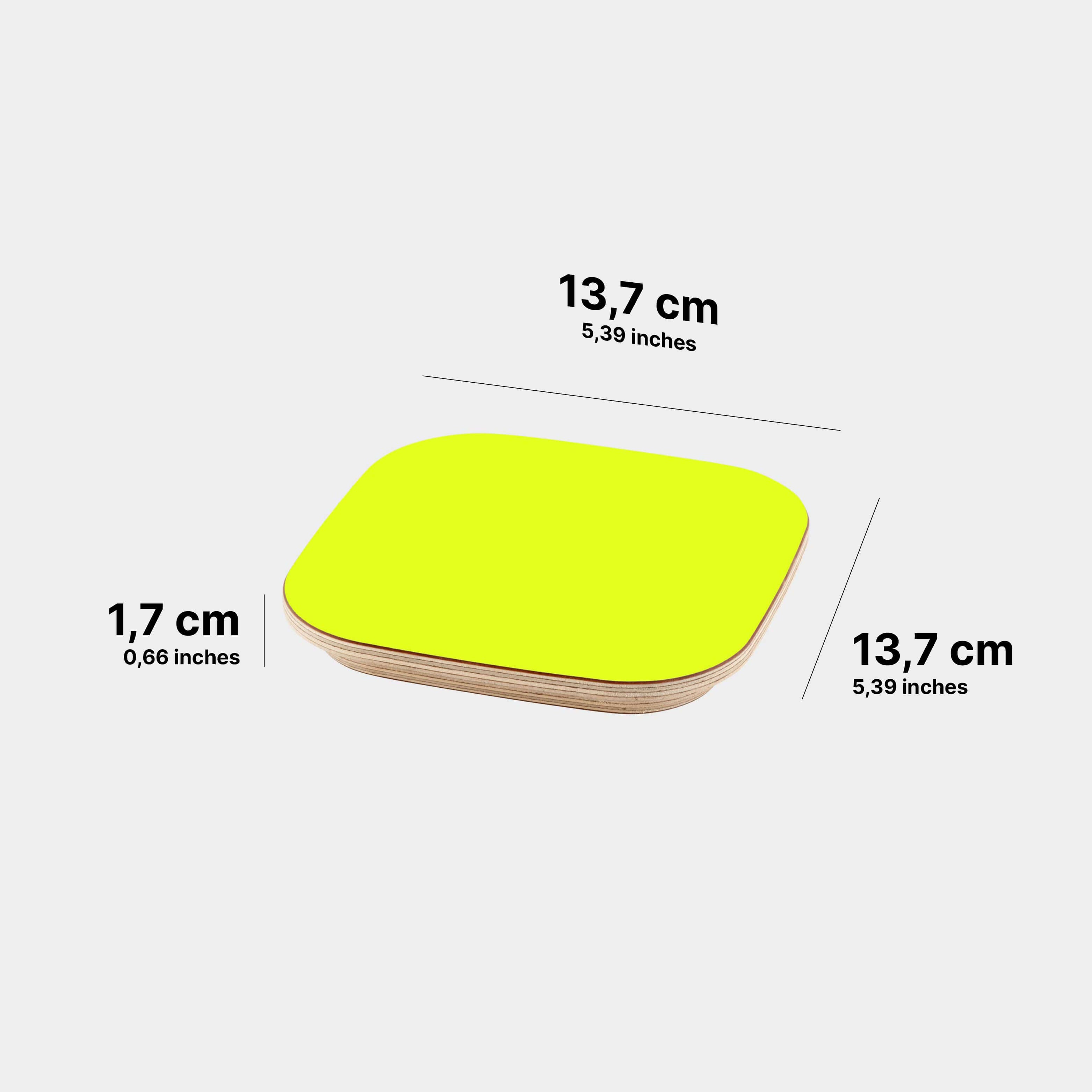 Die Masse des CoverCap Deckel für Toniebox 2 Regale in der Farbe Neon Yellow