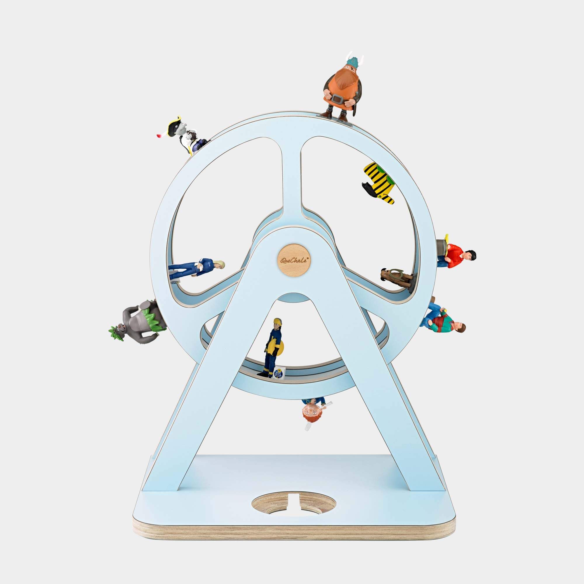 Einige Tonies auf dem Tonie-Regal Glück-Auf-Rad "Piccolo" in Sky Blue