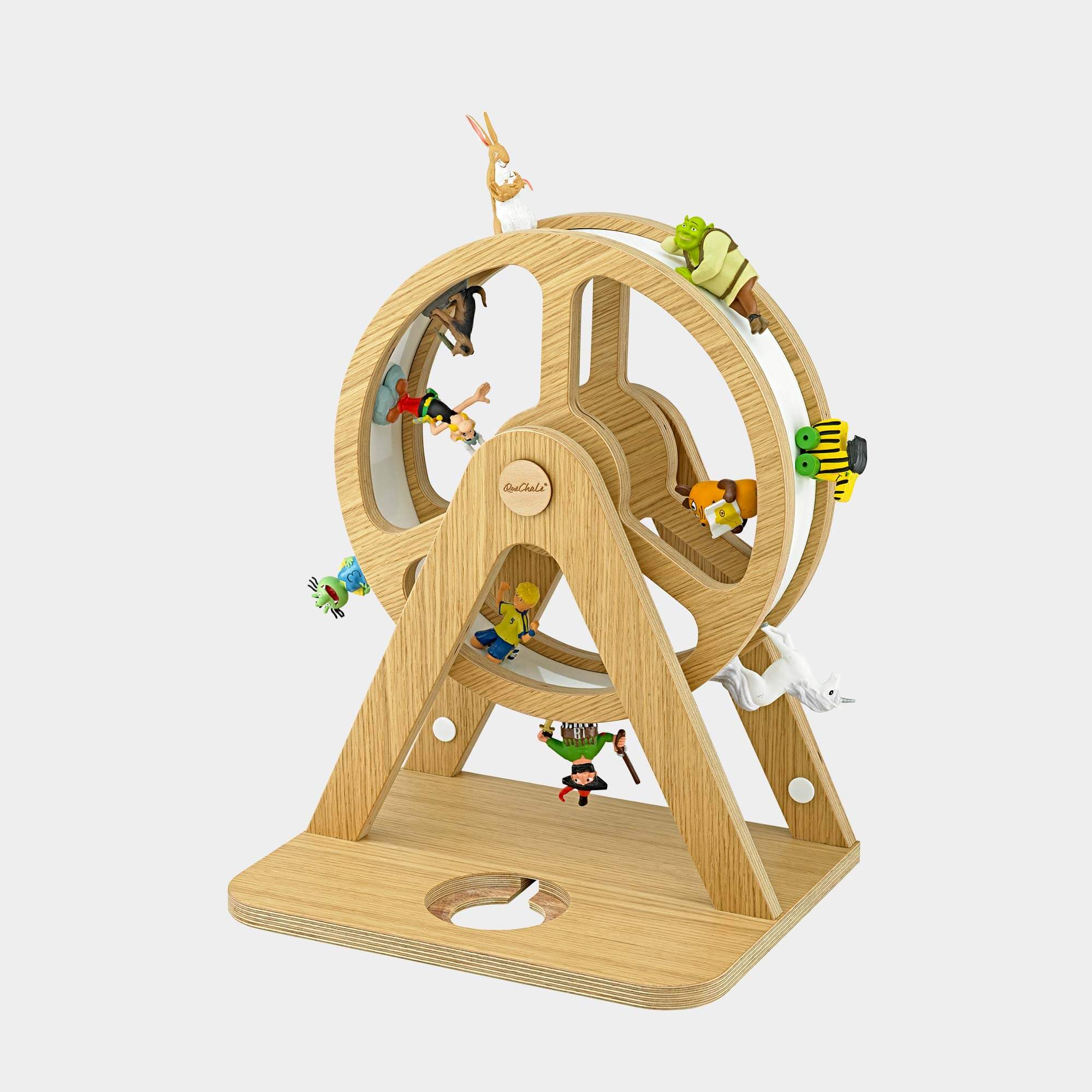 Seitenansicht des Tonie-Regal Glück-Auf-Rad "Piccolo" mit bis zu 70 Tonies in Woodlove