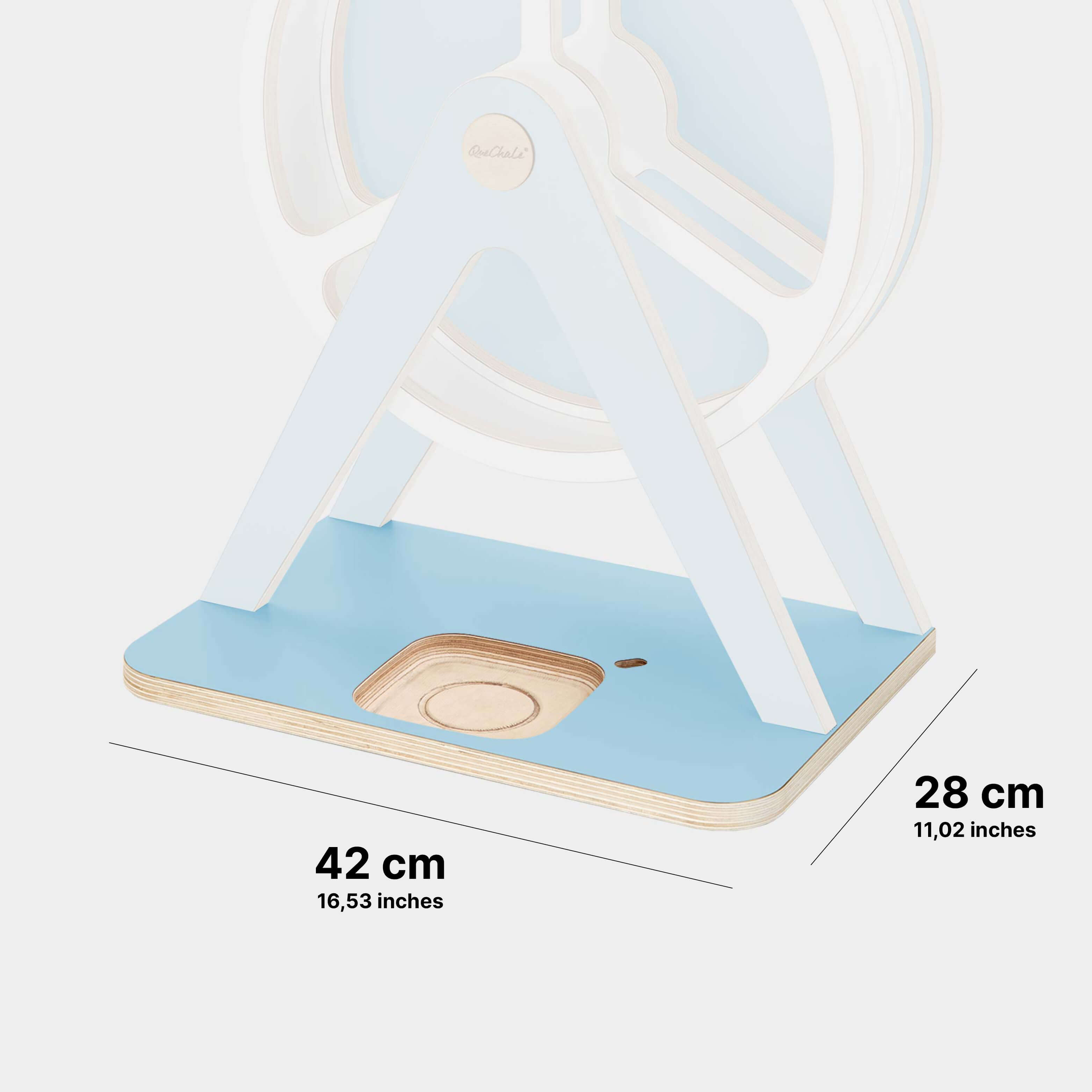 Abmessungen der Bodenplatte für Glück-auf-Rad Classic in Farbe Sky Blue zur Nutzung der Toniebox 2 (retrofit)