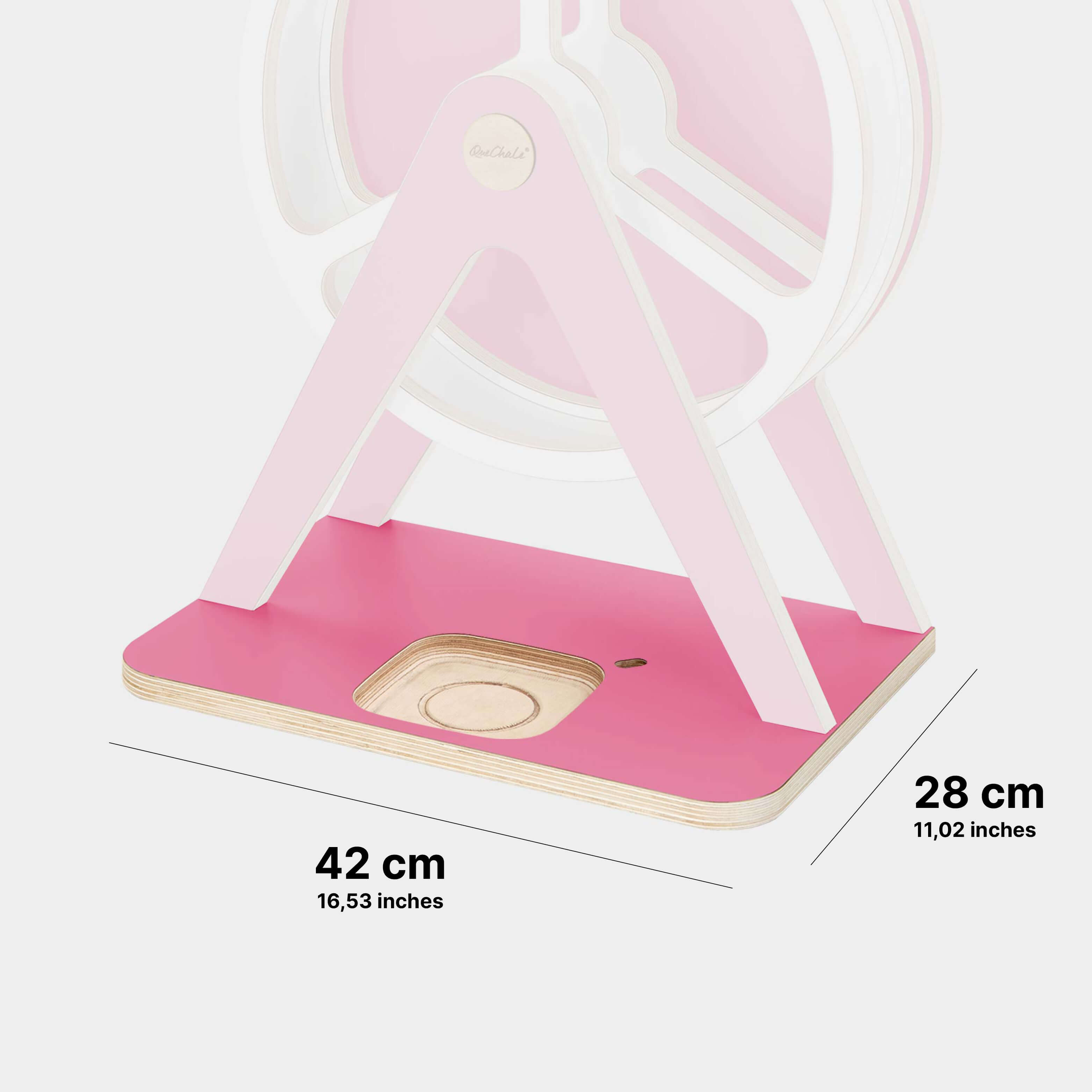 Abmessungen der Bodenplatte für Glück-auf-Rad Classic in Farbe Fluffy Pink zur Nutzung der Toniebox 2 (retrofit)