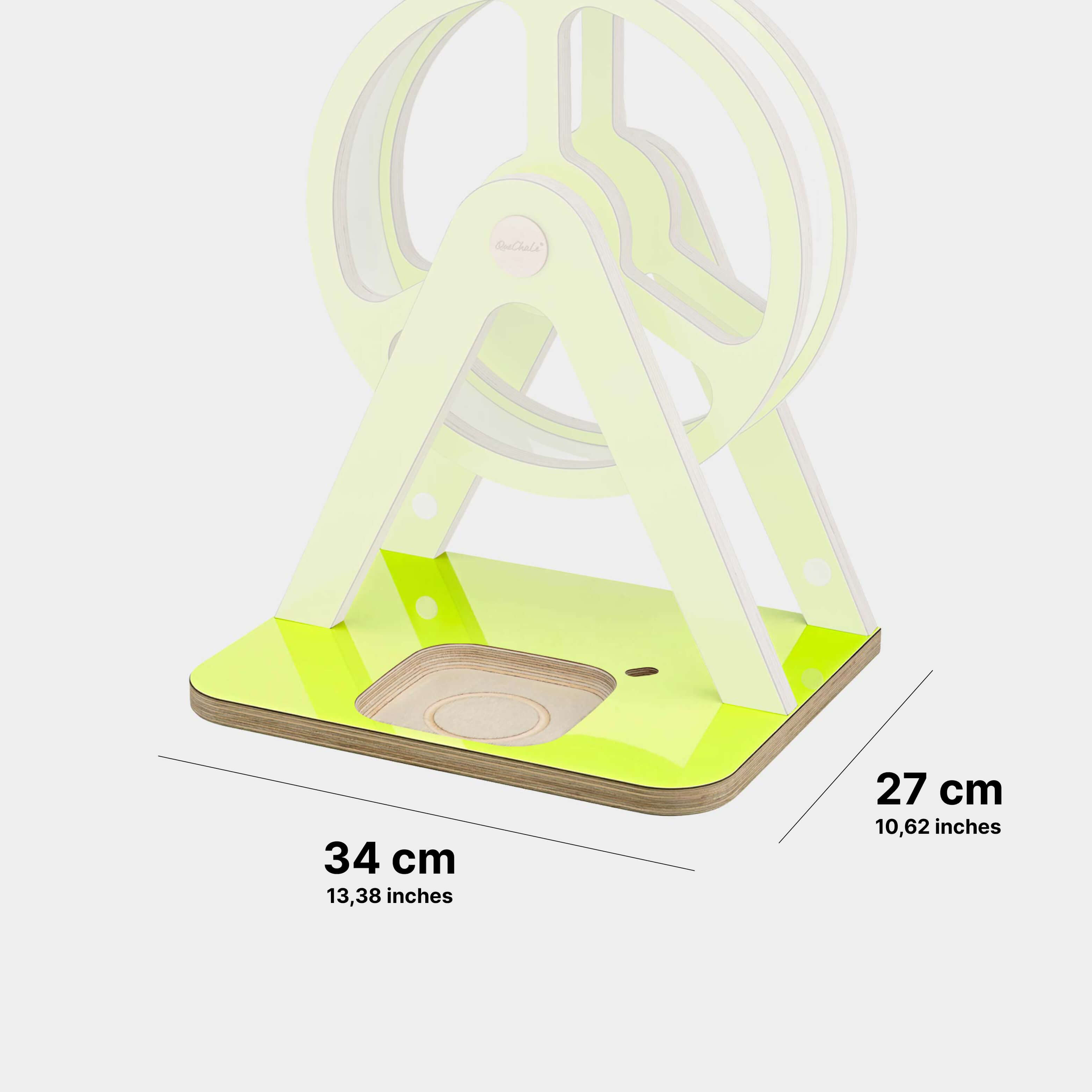 Abmessungen der Bodenplatte für Glück-auf-Rad piccolo in Farbe Neon Yellow zur Nutzung der Toniebox 2 (retrofit)