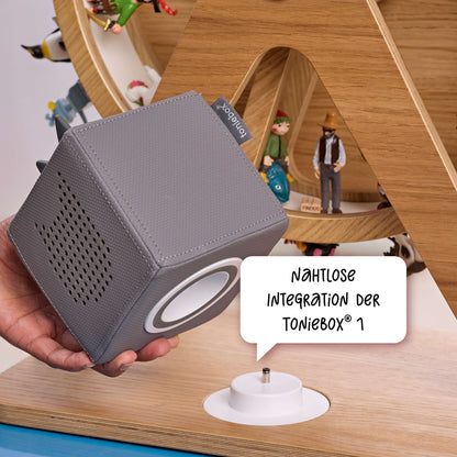 Nahtlose Integration der Toniebox® 1 auf dem Tonie-Regal Glück-Auf-Rad "Classic"