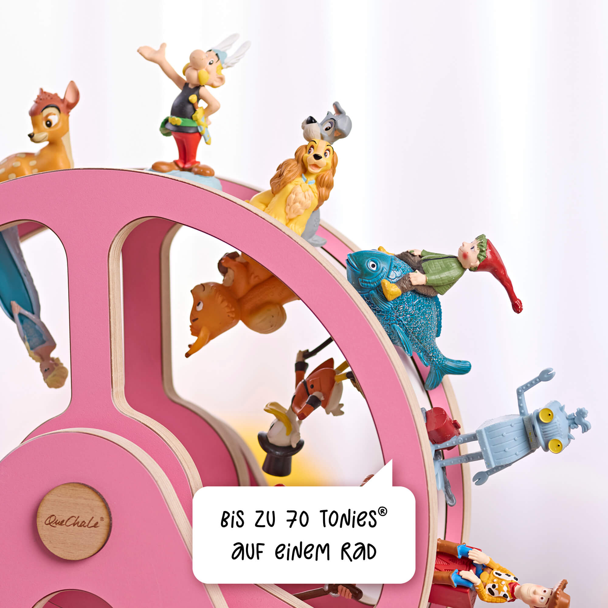 Bis zu 70 Tonies können auf dem Glück-auf-Rad piccolo magnetisch befestigt werden